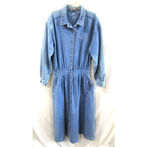 Vintage 90s Fads Blue Long Sleeve Button Front Prairie Denim Dress Women L